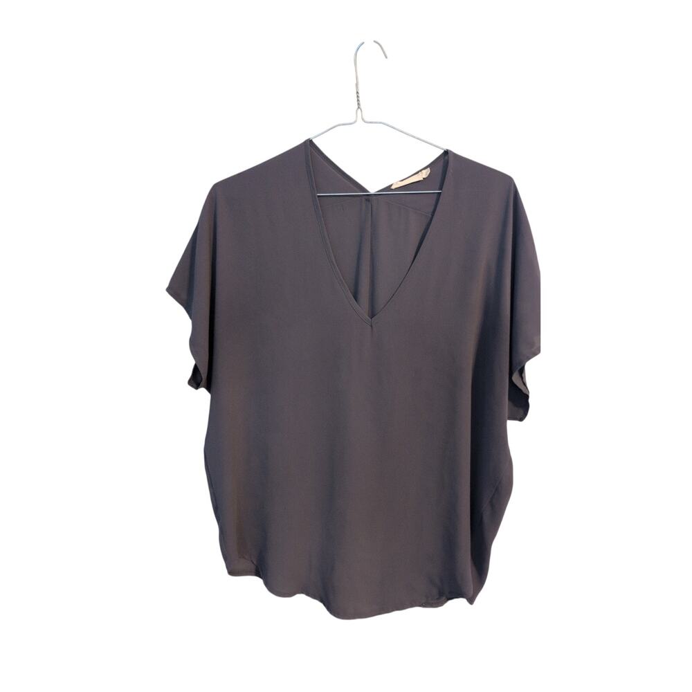 Lush V Neck Blouse Large Dark Gray Flowy Dolman Sleeve Top